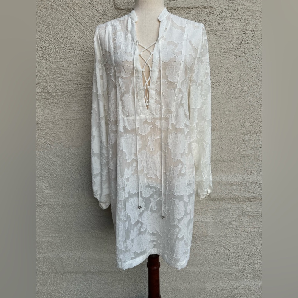 H & M Women’s White Sheer Bathing Suit Cover Up. Lace up front. Size- 12
